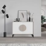 Mourah Home Gora Console - Modern Sideboard With 2 Doors - Storage Cabinet For Living Room, Office, Lounge, Dining Room, Kitchen, Hallway - 35.6X82X110 Cm - White- Light Mocha