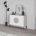 Mourah Home Gora Console - Modern Sideboard With 2 Doors - Storage Cabinet For Living Room, Office, Lounge, Dining Room, Kitchen, Hallway - 35.6X82X110 Cm - White- Light Mocha