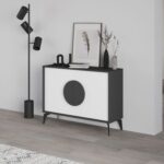 Mourah Home Gora Console - Modern Sideboard With 2 Doors - Storage Cabinet For Living Room, Office, Lounge, Dining Room, Kitchen, Hallway - 35.6X82X110 Cm - Grey- White