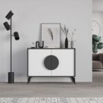 Mourah Home Gora Console - Modern Sideboard With 2 Doors - Storage Cabinet For Living Room, Office, Lounge, Dining Room, Kitchen, Hallway - 35.6X82X110 Cm - Grey- White