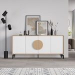 Mourah Home Gora Console - Modern Sideboard With 4 Doors - Storage Cabinet For Living Room, Office, Lounge, Dining Room, Kitchen, Hallway - 40X82X180 Cm - Oak/ White