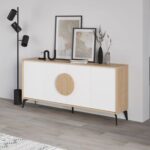 Mourah Home Gora Console - Modern Sideboard With 4 Doors - Storage Cabinet For Living Room, Office, Lounge, Dining Room, Kitchen, Hallway - 40X82X180 Cm - Oak/ White