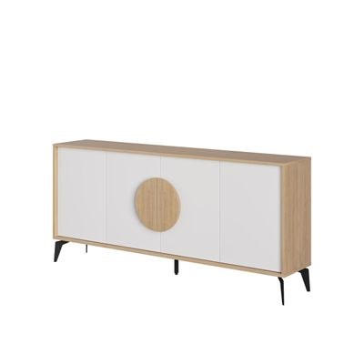 Mourah Home Gora Console - Modern Sideboard With 4 Doors - Storage Cabinet For Living Room, Office, Lounge, Dining Room, Kitchen, Hallway - 40X82X180 Cm - Oak/ White - Image 3