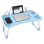 Portable Laptop Bed Desk with Cup Holder – Foldable Lap Table and Breakfast Tray for Use on Bed, Sofa, or Floor – Ideal for Studying, Working, or Watching,BLUE