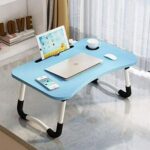 Portable Laptop Bed Desk with Cup Holder – Foldable Lap Table and Breakfast Tray for Use on Bed, Sofa, or Floor – Ideal for Studying, Working, or Watching,BLUE