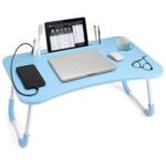 Portable Laptop Bed Desk with Cup Holder – Foldable Lap Table and Breakfast Tray for Use on Bed, Sofa, or Floor – Ideal for Studying, Working, or Watching,BLUE