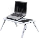 Adjustable Laptop Desk Foldable Stand Table with USB Cooling Fans Cup Slot Notebook Tray Reading Holder for Sofa Bed Floor Office,White