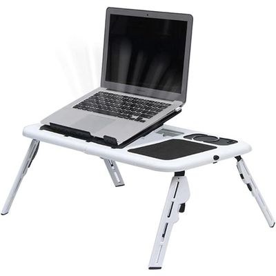 Adjustable Laptop Desk Foldable Stand Table with USB Cooling Fans Cup Slot Notebook Tray Reading Holder for Sofa Bed Floor Office,White