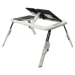 Adjustable Laptop Desk Foldable Stand Table with USB Cooling Fans Cup Slot Notebook Tray Reading Holder for Sofa Bed Floor Office,White