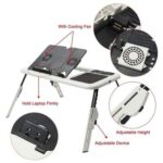 Adjustable Laptop Desk Foldable Stand Table with USB Cooling Fans Cup Slot Notebook Tray Reading Holder for Sofa Bed Floor Office,White
