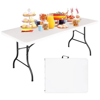 Foldable Lightweight Trestle Outdoor Camping Tables, Heavy Duty Plastic Outdoor Folding Picnic Table, Folding Trestle Table For BBQ Party, Folds in Half with Carry Handle, White