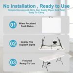 Foldable Lightweight Trestle Outdoor Camping Tables, Heavy Duty Plastic Outdoor Folding Picnic Table, Folding Trestle Table For BBQ Party, Folds in Half with Carry Handle, White