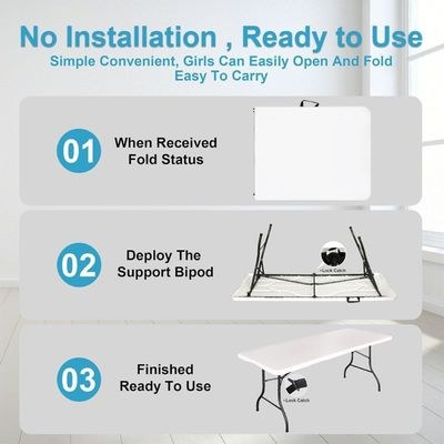 Foldable Lightweight Trestle Outdoor Camping Tables, Heavy Duty Plastic Outdoor Folding Picnic Table, Folding Trestle Table For BBQ Party, Folds in Half with Carry Handle, White - Image 5