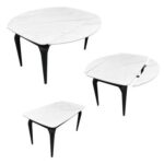 Maple Home Dining Table,Transformable Space-Saving Apartment Table,Modern Minimalist White Marble Patten Design,130*140cm Transform 80*140cm