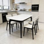 Maple Home Dining Table,Transformable Space-Saving Apartment Table,Modern Minimalist White Marble Patten Design,130*140cm Transform 80*140cm