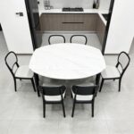 Maple Home Dining Table,Transformable Space-Saving Apartment Table,Modern Minimalist White Marble Patten Design,130*140cm Transform 80*140cm