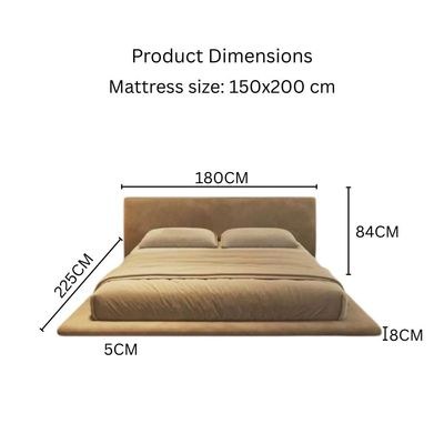 Modern Sleek Low-Profile Platform Bed with Headboard, Velvet Upholstery, Solid Wood Panel Bed Frame - Beige - Queen Size 150x200 - Image 3