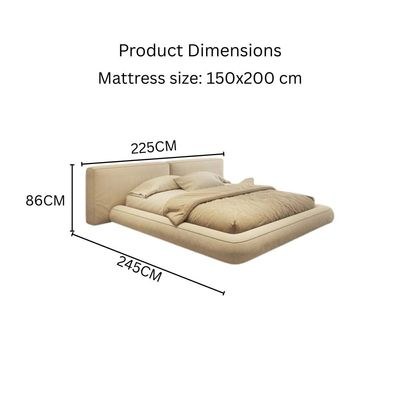 Contemporary Upholstered Platform Bed Frame with Wide Tufted Headboard, Low Profile Floor Design Bed - OffWhite - Queen Size 150x200 - Image 5
