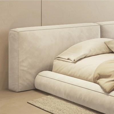 Contemporary Upholstered Platform Bed Frame with Wide Tufted Headboard, Low Profile Floor Design Bed - OffWhite - King Size 180x200 - Image 5
