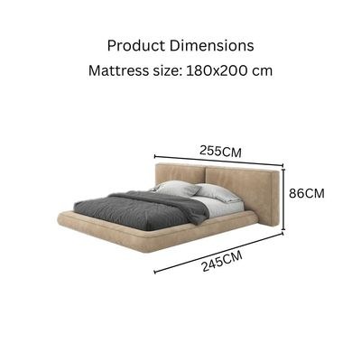 Contemporary Upholstered Platform Bed Frame with Wide Tufted Headboard, Low Profile Floor Design Bed - Beige - King Size 180x200 - Image 5