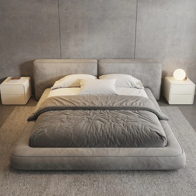 Contemporary Upholstered Platform Bed Frame with Wide Tufted Headboard, Low Profile Floor Design Bed - Grey - Super King Size 200x200