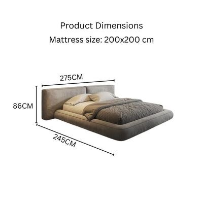 Contemporary Upholstered Platform Bed Frame with Wide Tufted Headboard, Low Profile Floor Design Bed - Grey - Super King Size 200x200 - Image 4