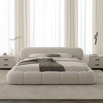 Modern Padded Upholstered Platform Bed, Low-profile with Curved Headboard - White - Super King Size 200x200