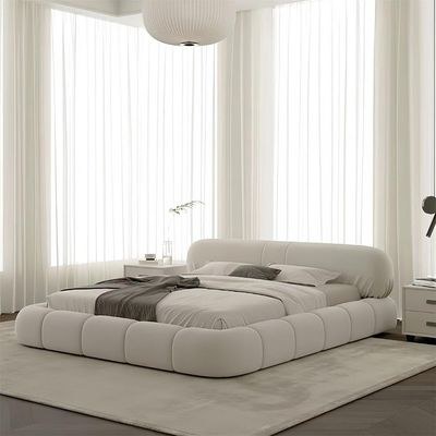 Modern Padded Upholstered Platform Bed, Low-profile with Curved Headboard - White - Super King Size 200x200 - Image 2