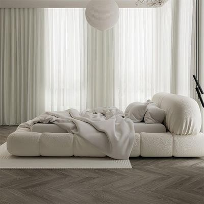 Modern Padded Upholstered Platform Bed, Low-profile with Curved Headboard - White - Super King Size 200x200 - Image 4