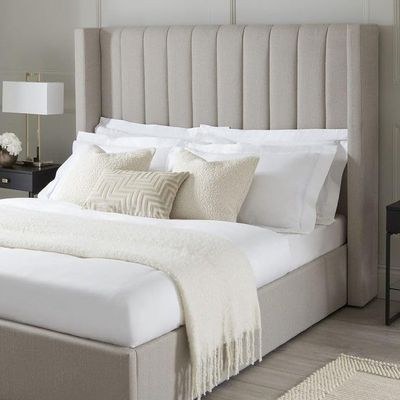 Aurelia Upholstered Platform Bed with Channelled Wingback Headboard - OffWhite - Queen Size 150x200 - Image 2