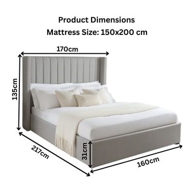 Aurelia Upholstered Platform Bed with Channelled Wingback Headboard - Light Gray - Queen Size 150x200 - Image 2