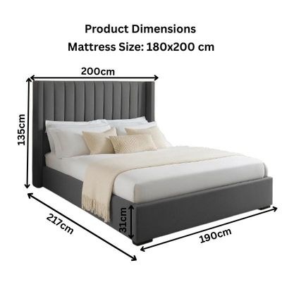 Aurelia Upholstered Platform Bed with Channelled Wingback Headboard - Dark Gray - King Size 180x200 - Image 2
