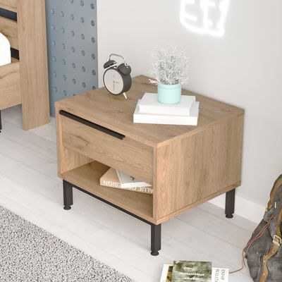 Home Canvas Modern Wooden Bedside Table with Drawer & Open Shelf - Image 3
