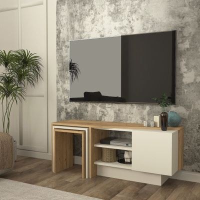 Home Canvas Rodega TV Stand with Nesting Table – Sepet Sandstone Finish | Upto 55 inch TV - Image 4