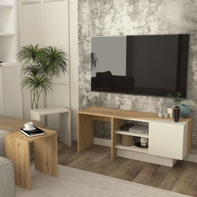 Home Canvas Rodega TV Stand with Nesting Table – Sepet Sandstone Finish | Upto 55 inch TV - Image 5
