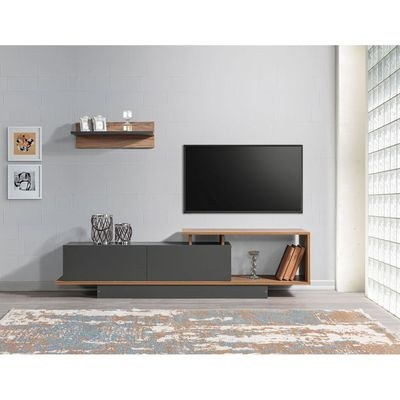 Home Canvas AshLine TV Unit with Wall Shelves | Modern TV Stand | Upto 75 inch TV