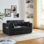 Double Seat Recliner Adjustable Backrest Sleeper Pull Out Sofa Bed With USB Charger For Apart - Dark grey