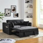 Double Seat Recliner Adjustable Backrest Sleeper Pull Out Sofa Bed With USB Charger For Apart - Dark grey