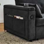 Double Seat Recliner Adjustable Backrest Sleeper Pull Out Sofa Bed With USB Charger For Apart - Dark grey
