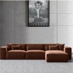 Joseph L-Shaped Corner Sofa, Luxury Velvet Upholstered Couch, Solid Wood Frame, Modern Living Room Furniture