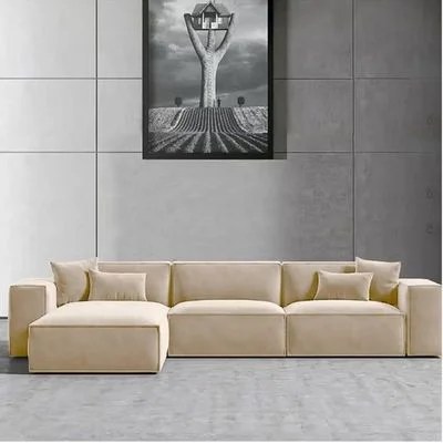 Joseph L-Shaped Corner Sofa, Luxury Velvet Upholstered Couch, Solid Wood Frame, Modern Living Room Furniture