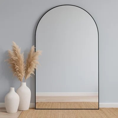Arched Full-Length Floor Mirror Large Black Frame Dressing Mirror for Bedroom & Living Room (180X90cm)