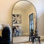 Arched Full-Length Floor Mirror Large Black Frame Dressing Mirror for Bedroom & Living Room (180X90cm)