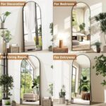 Arched Full-Length Floor Mirror Large Black Frame Dressing Mirror for Bedroom & Living Room (180X90cm)
