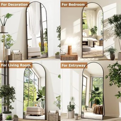 Arched Full-Length Floor Mirror Large Black Frame Dressing Mirror for Bedroom & Living Room (200X100cm) - Image 3