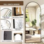Arched Full-Length Floor Mirror Large Black Frame Dressing Mirror for Bedroom & Living Room (180X90cm)