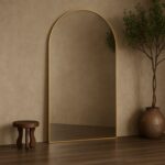 Arched Full-Length Floor Mirror Large Golden Frame Dressing Mirror for Bedroom & Living Room (180X100cm)