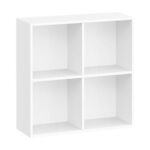 VASAGLE 4 Compartment Bookcase Open Shelf with 4 Storage Cubes, Wooden Display Storage Rack for Living Room, Home Office, Study and Bedroom, Modern Space Saving Book Storage Unit - White
