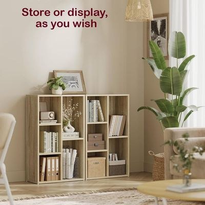 VASAGLE 5 Compartment Bookcase Open Shelf with 5 Storage Cubes, Wooden Display Storage Rack for Living Room, Home Office, Study and Bedroom, Modern Space Saving Book Storage Unit - Natural Davos Oak - Image 3