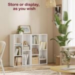 VASAGLE 5 Compartment Bookcase Open Shelf with 5 Storage Cubes, Wooden Display Storage Rack for Living Room, Home Office, Study and Bedroom, Modern Space Saving Book Storage Unit - White